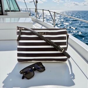 Kate Spade Men's Black and White Striped Toiletry Bag